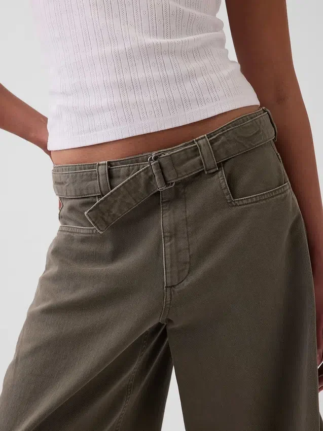 Pantalones culotte de talle medio con cinturón