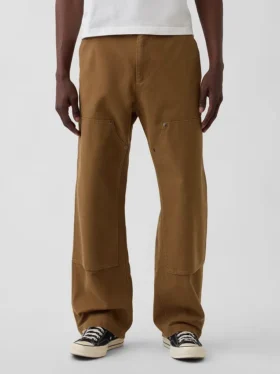 Pantalones de carpintero holgados de lona con doble refuerzo en las rodillas, estilo de los 90
