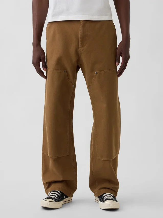 Pantalones de carpintero holgados de lona con doble refuerzo en las rodillas, estilo de los 90
