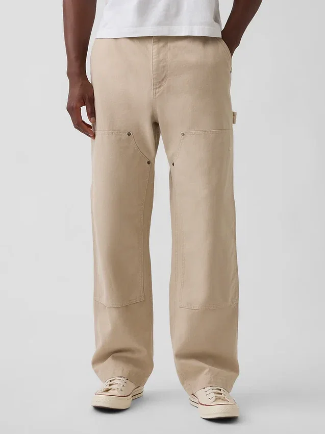 Pantalones de carpintero holgados de lona con doble refuerzo en las rodillas, estilo de los 90