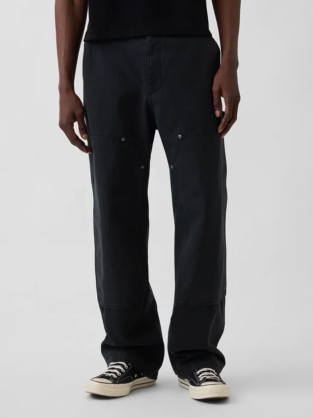 Pantalones de carpintero holgados de lona con doble refuerzo en las rodillas, estilo de los 90