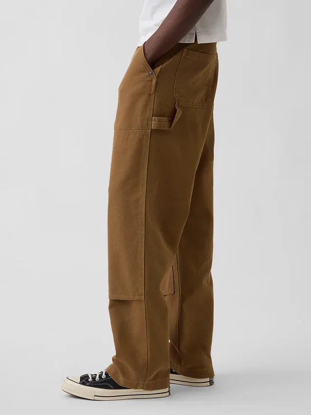 Pantalones de carpintero holgados de lona con doble refuerzo en las rodillas, estilo de los 90