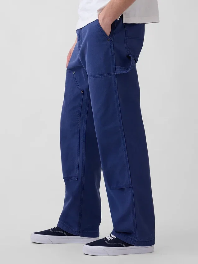 Pantalones de carpintero holgados de lona con doble refuerzo en las rodillas, estilo de los 90