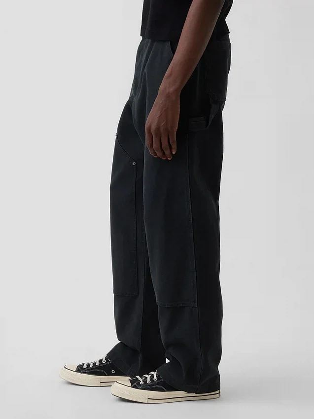 Pantalones de carpintero holgados de lona con doble refuerzo en las rodillas, estilo de los 90