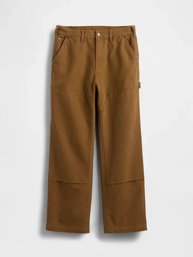 Pantalones de carpintero holgados de lona con doble refuerzo en las rodillas, estilo de los 90