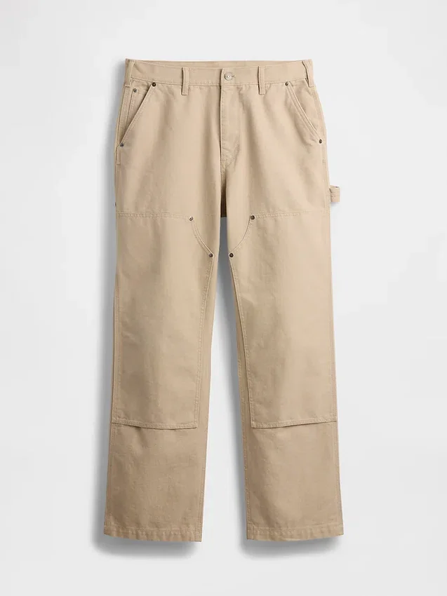 Pantalones de carpintero holgados de lona con doble refuerzo en las rodillas, estilo de los 90