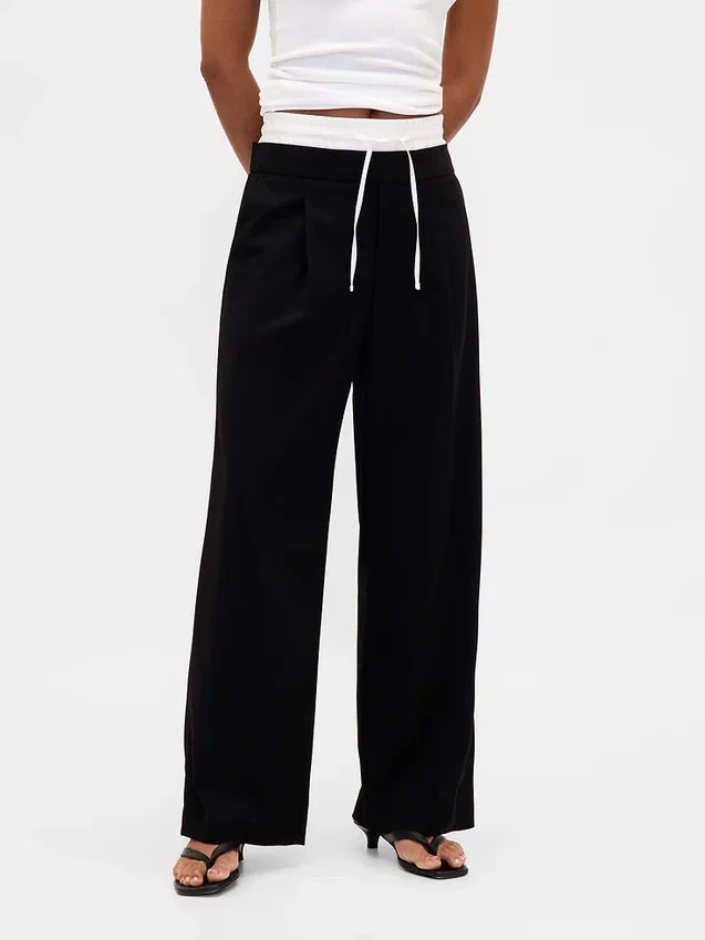 Pantalones de cintura media con doble cintura
