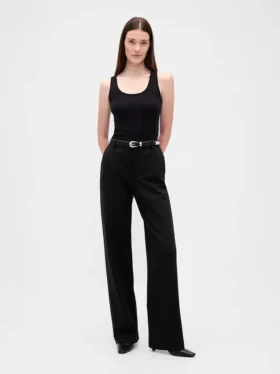 Pantalones de corte ancho de punto doble y cintura alta