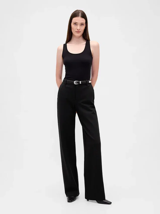 Pantalones de corte ancho de punto doble y cintura alta
