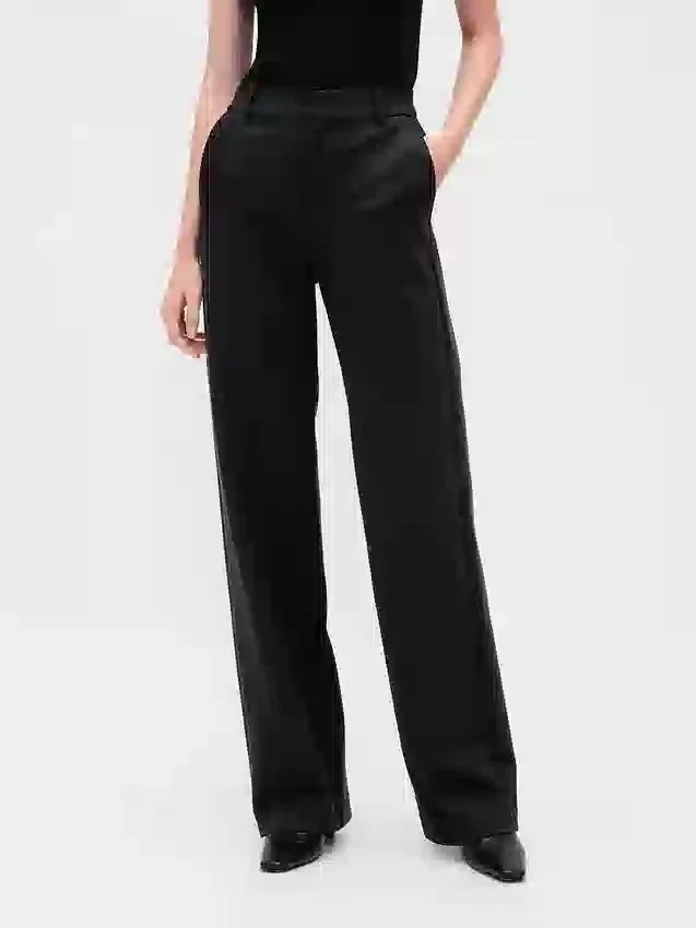 Pantalones de corte ancho de punto doble y cintura alta