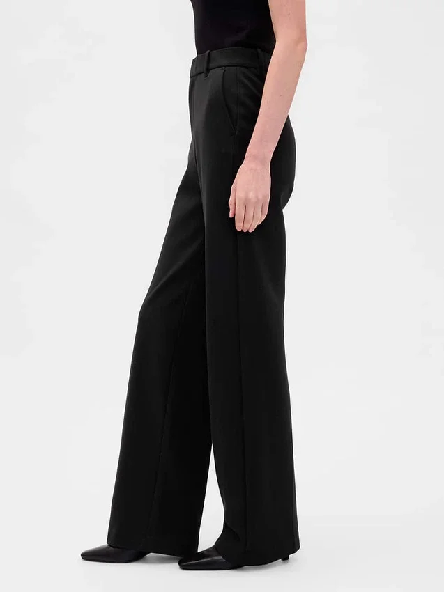 Pantalones de corte ancho de punto doble y cintura alta