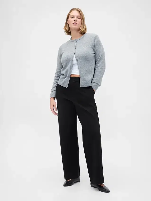 Pantalones de corte ancho de punto doble y cintura alta