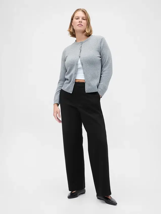 Pantalones de corte ancho de punto doble y cintura alta