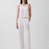 Pantalones de gasa de algodón con bajo con aberturas