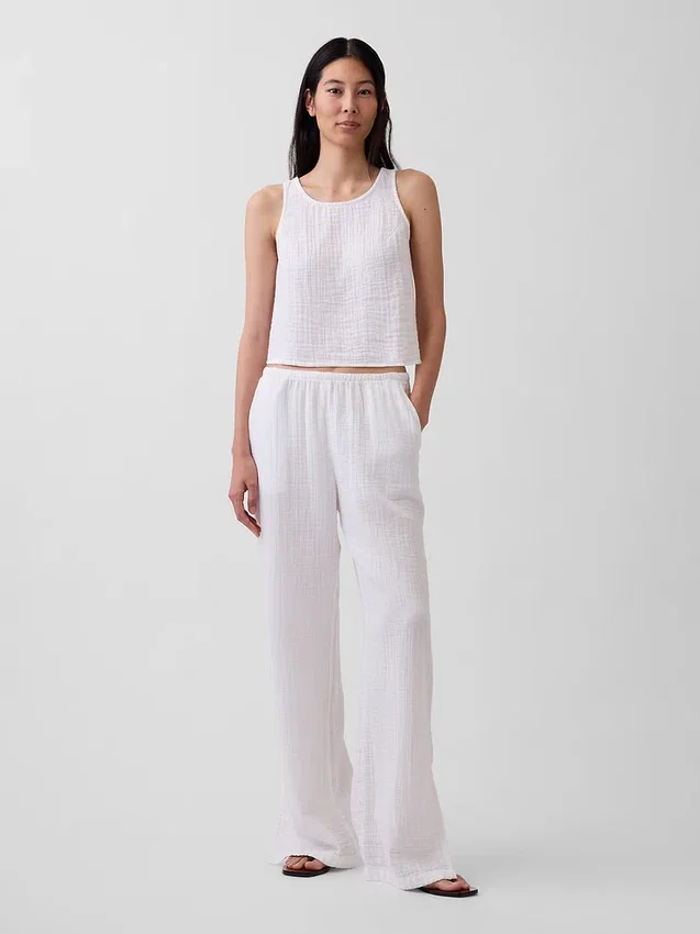 Pantalones de gasa de algodón con bajo con aberturas