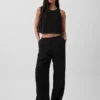 Pantalones de gasa de algodón con bajo con aberturas
