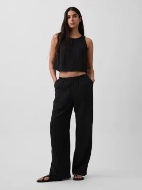 Pantalones de gasa de algodón con bajo con aberturas