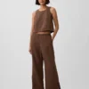 Pantalones de gasa de algodón con bajo con aberturas