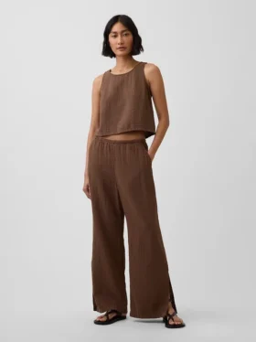 Pantalones de gasa de algodón con bajo con aberturas