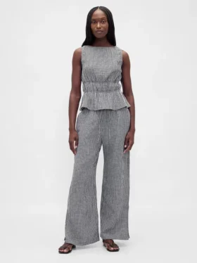Pantalones de gasa de algodón con bajo con aberturas