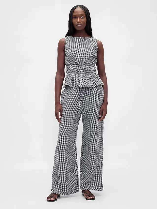 Pantalones de gasa de algodón con bajo con aberturas
