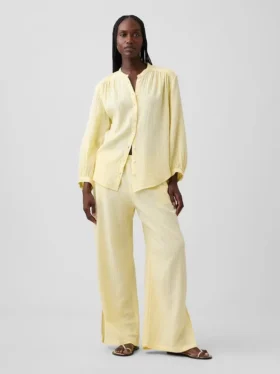 Pantalones de gasa de algodón con bajo con aberturas