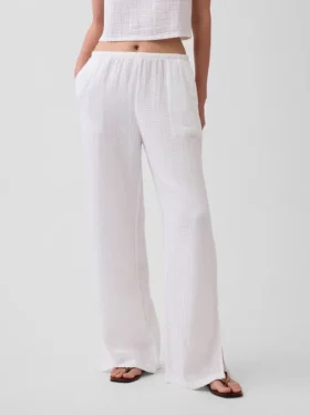 Pantalones de gasa de algodón con bajo con aberturas