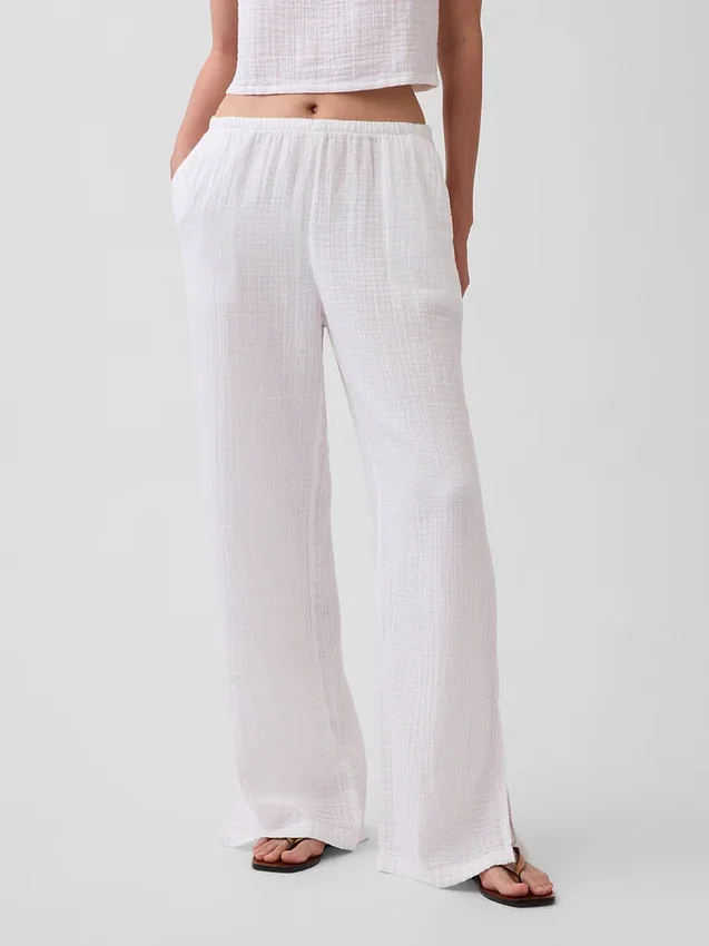 Pantalones de gasa de algodón con bajo con aberturas