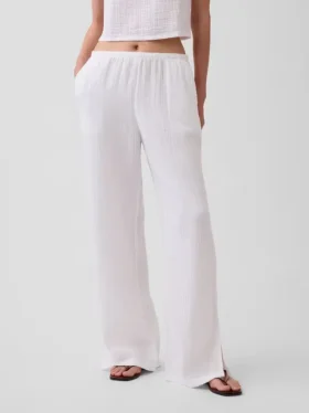 Pantalones de gasa de algodón con bajo con aberturas