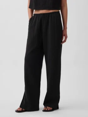 Pantalones de gasa de algodón con bajo con aberturas