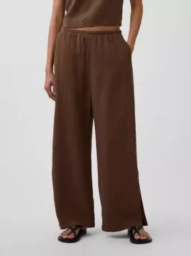 Pantalones de gasa de algodón con bajo con aberturas