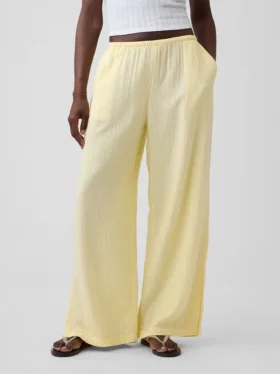 Pantalones de gasa de algodón con bajo con aberturas