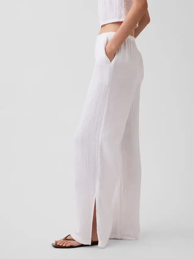Pantalones de gasa de algodón con bajo con aberturas