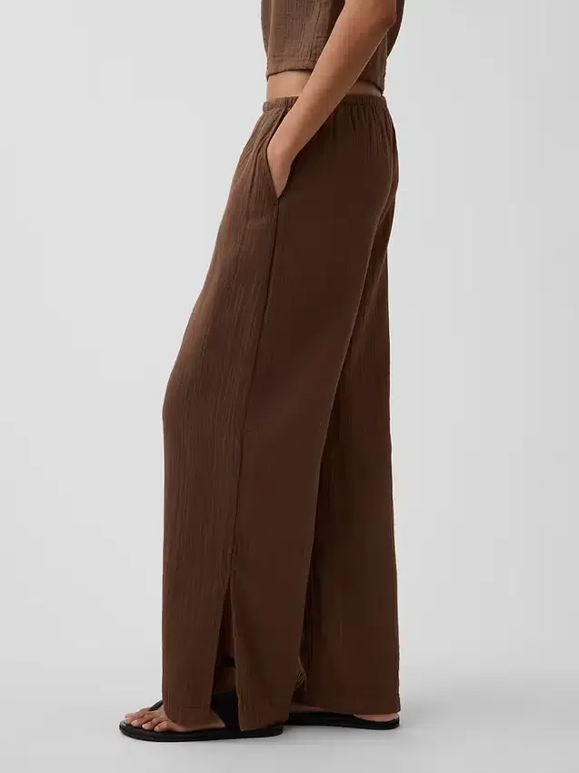 Pantalones de gasa de algodón con bajo con aberturas