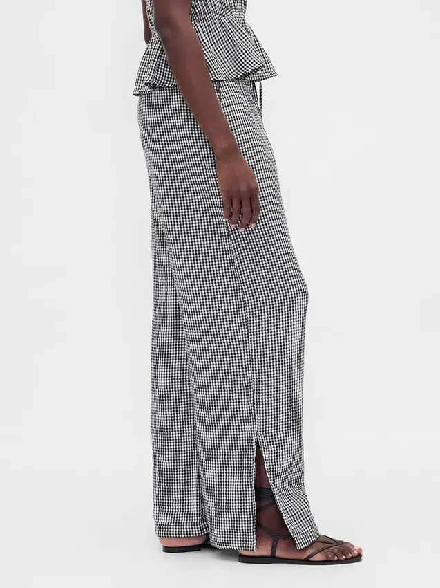 Pantalones de gasa de algodón con bajo con aberturas