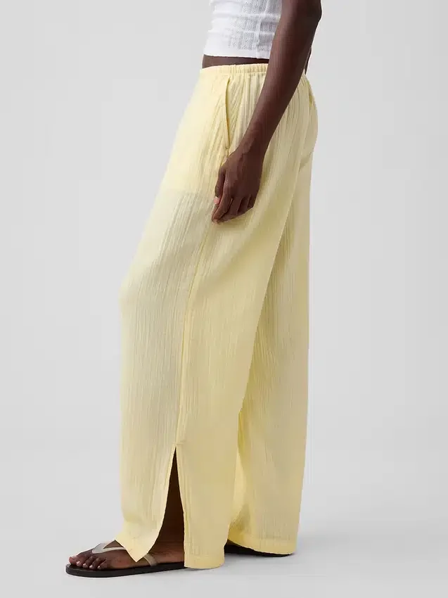 Pantalones de gasa de algodón con bajo con aberturas
