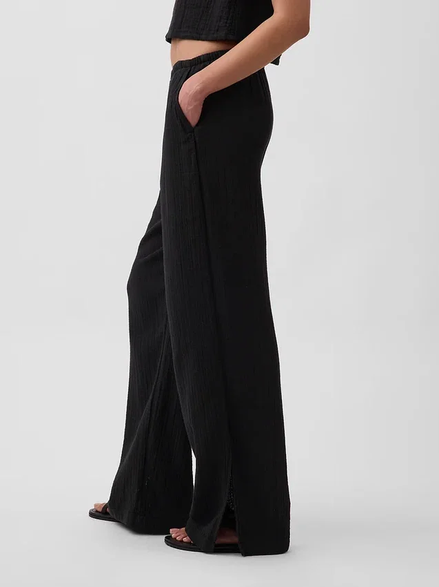 Pantalones de gasa de algodón con bajo con aberturas