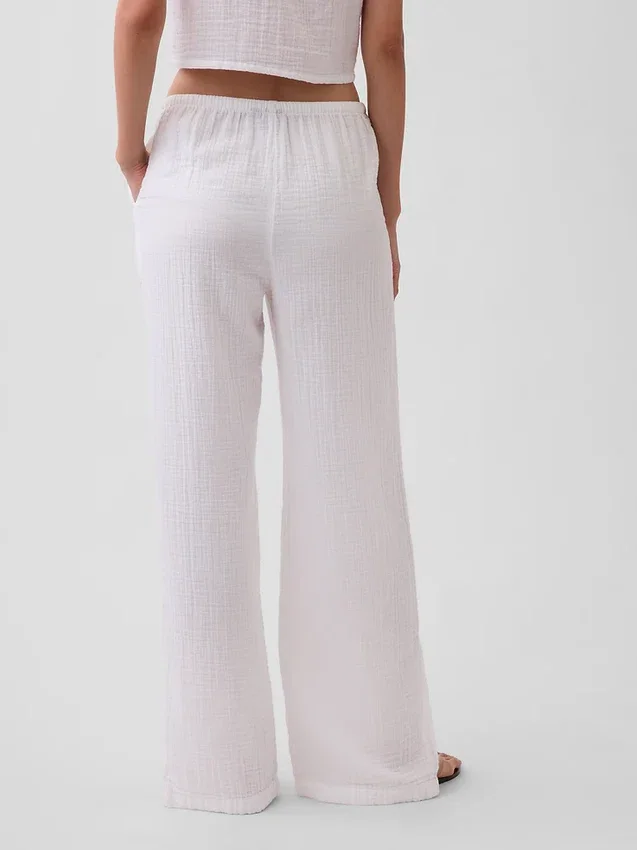 Pantalones de gasa de algodón con bajo con aberturas