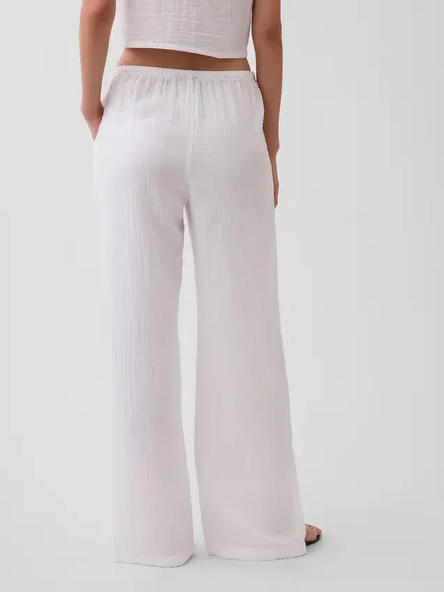 Pantalones de gasa de algodón con bajo con aberturas