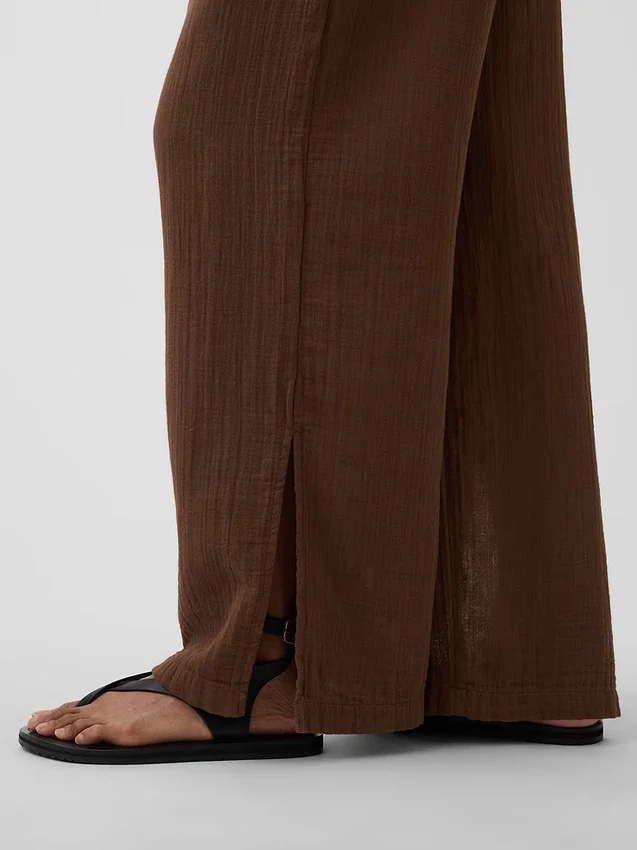 Pantalones de gasa de algodón con bajo con aberturas
