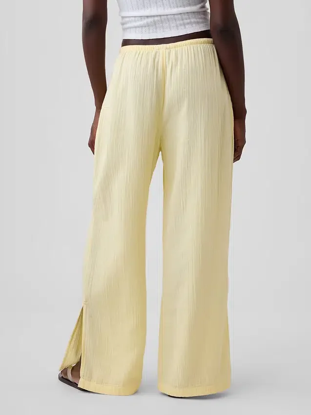 Pantalones de gasa de algodón con bajo con aberturas