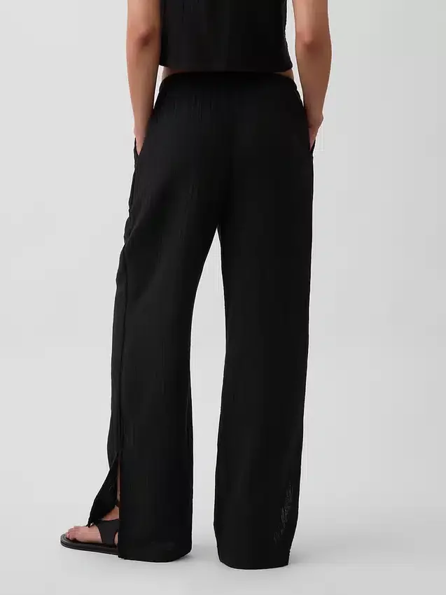Pantalones de gasa de algodón con bajo con aberturas