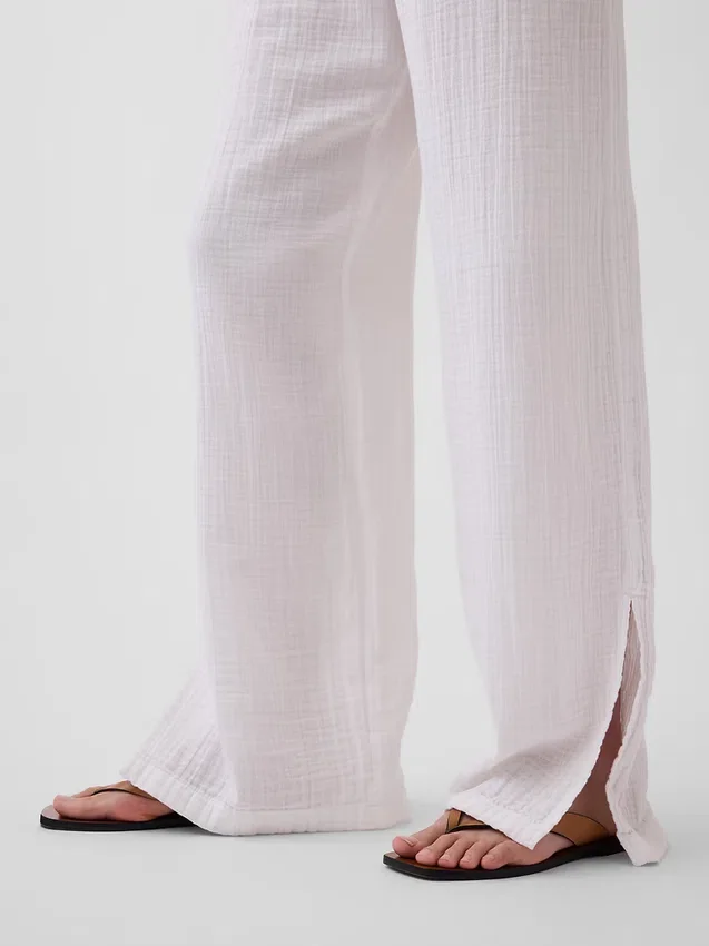 Pantalones de gasa de algodón con bajo con aberturas