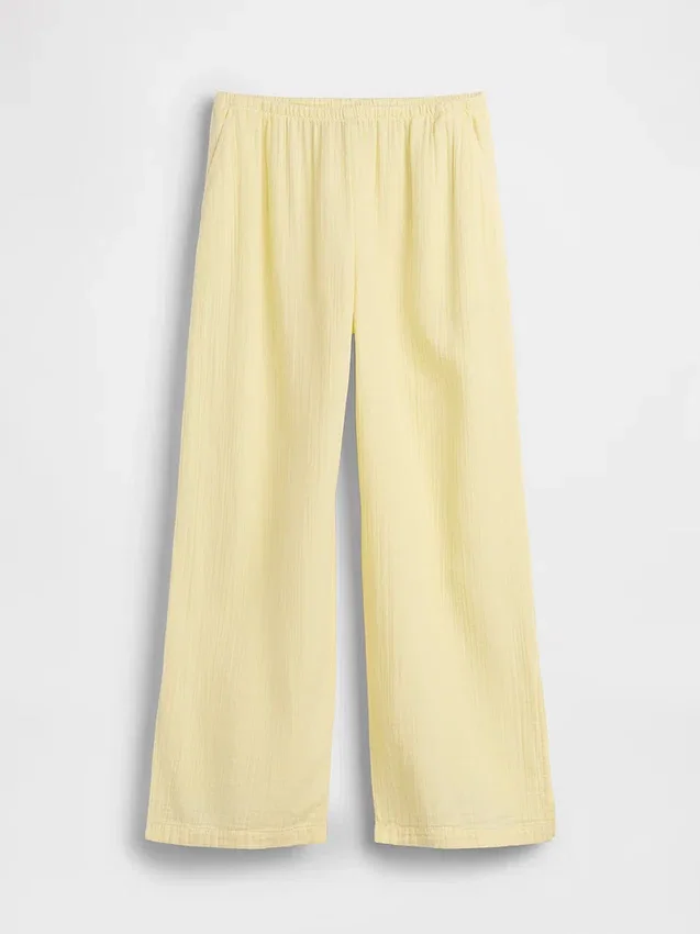Pantalones de gasa de algodón con bajo con aberturas