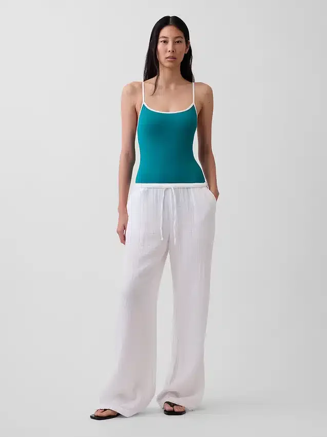 Pantalones de gasa de algodón con bajo con aberturas