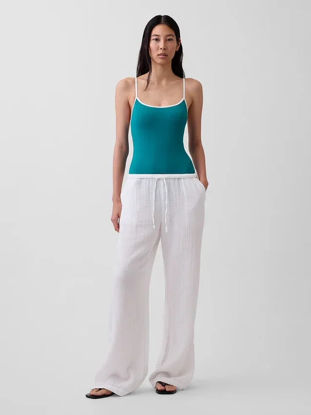 Pantalones de gasa de algodón con bajo con aberturas