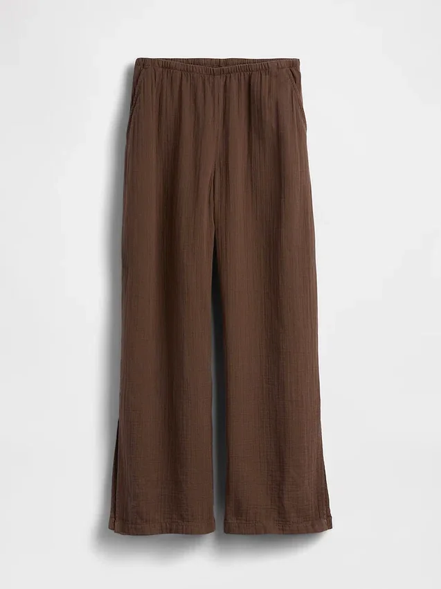 Pantalones de gasa de algodón con bajo con aberturas