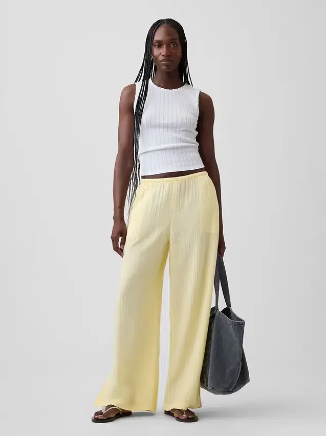 Pantalones de gasa de algodón con bajo con aberturas