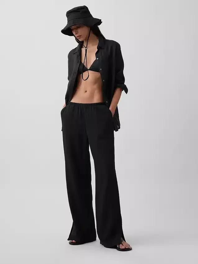 Pantalones de gasa de algodón con bajo con aberturas