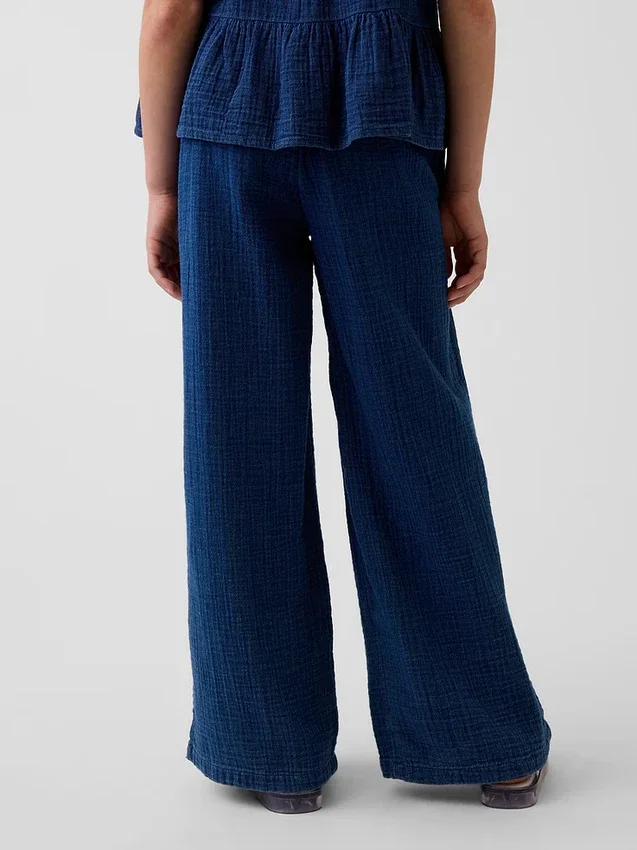 Pantalones de gasa de algodón para niños, de corte holgado y pierna ancha
